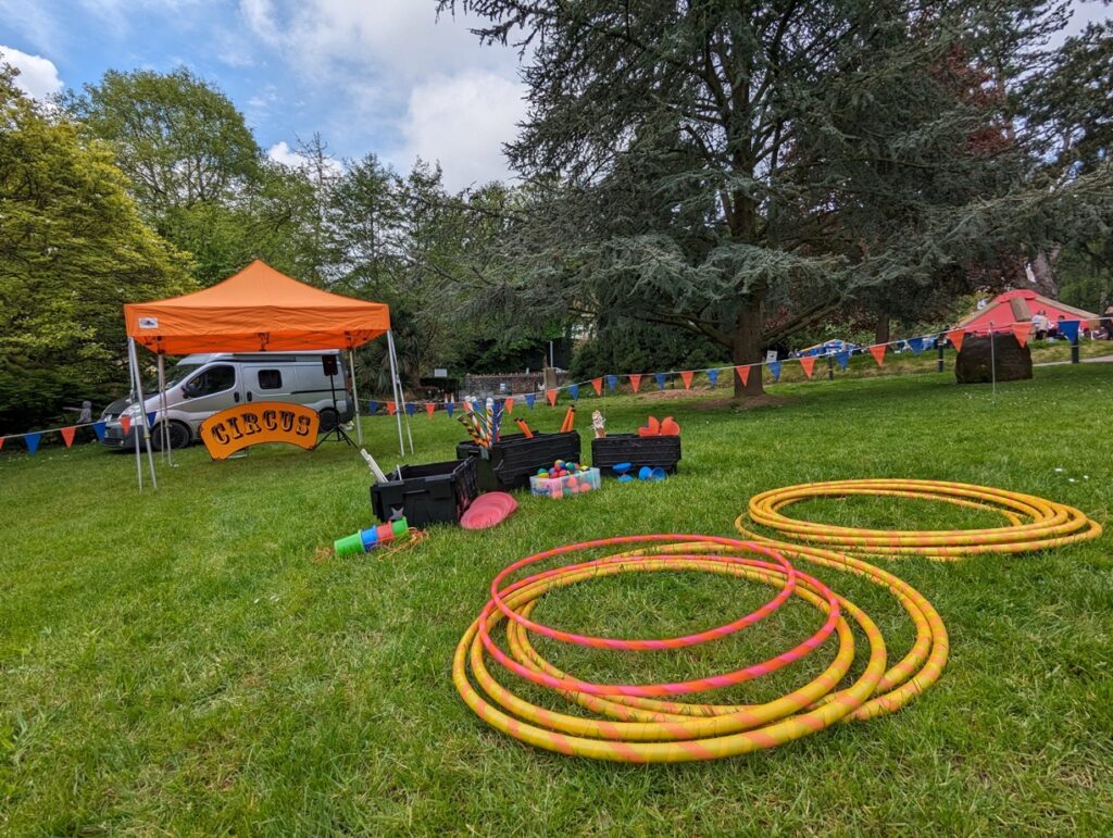 circus skills workshop set up